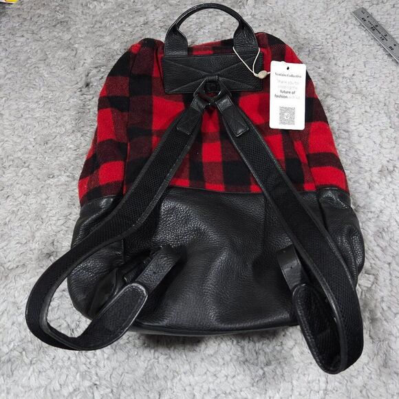 READ Mcq by Alexander Mcqueen Red Black Buffalo Plaid Wool Leather Backpack - Picture 2 of 16